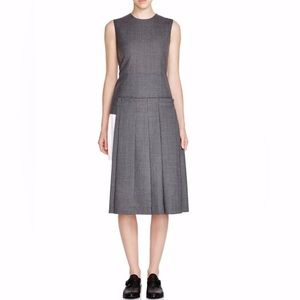 NWT DKNY Sz2 WOOL ASYMMETRIC PINSTRIPE SLEEVELESS DRESS HEATHER GREY